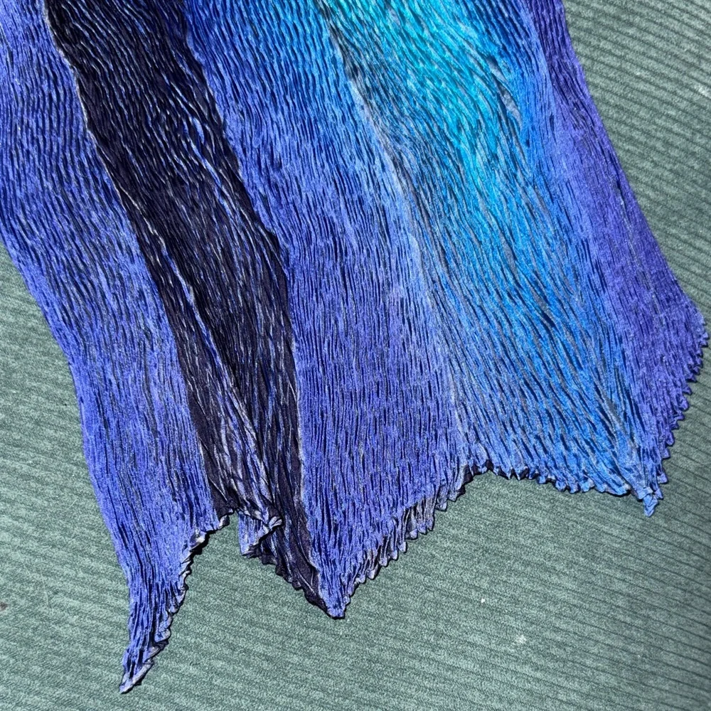 Handpainted and dyed pure silk crinkle Blue Purple multicolored Textured Scarf